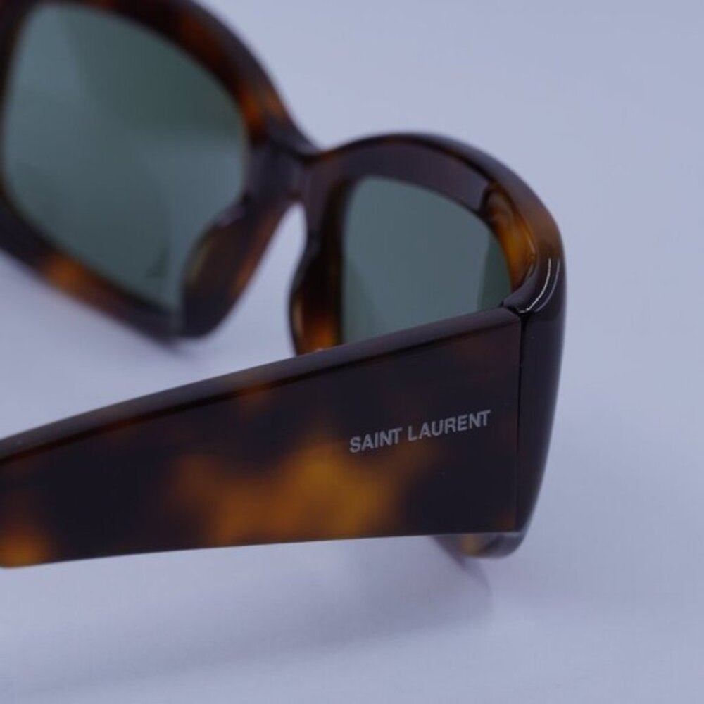 Saint Laurent SL418 002 Sunglasses Havana Rectangle Frame, Green Lenses - Picture 5 of 11